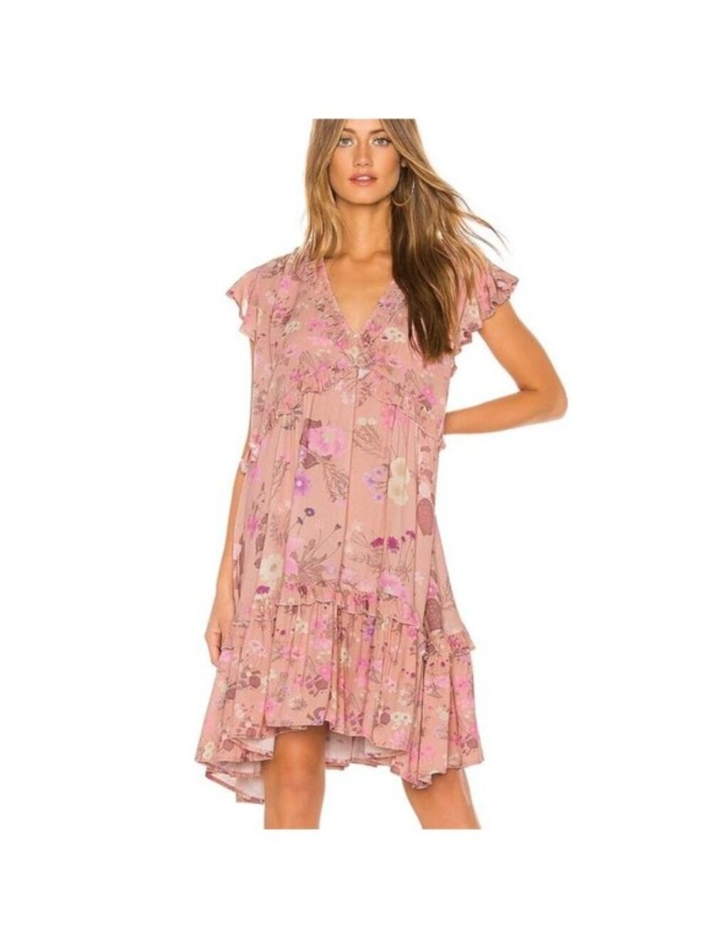 SPELL Wild Bloom Mini Dress XS Blush Pink Floral Ruffle Boho Bohemian Flowy - Picture 2 of 9